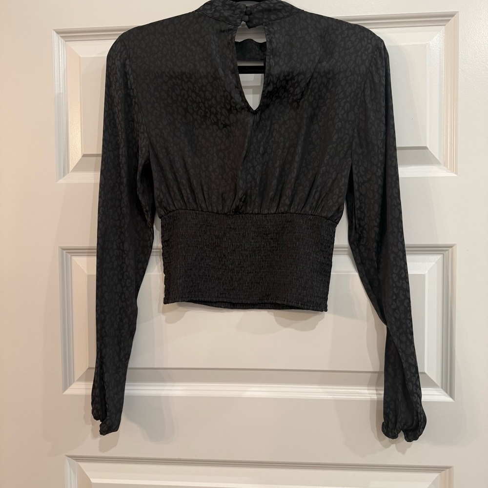 Steve Madden Metallic Black Peplum Blouse Long Sleeve Shimmer Top Small - Picture 9 of 11